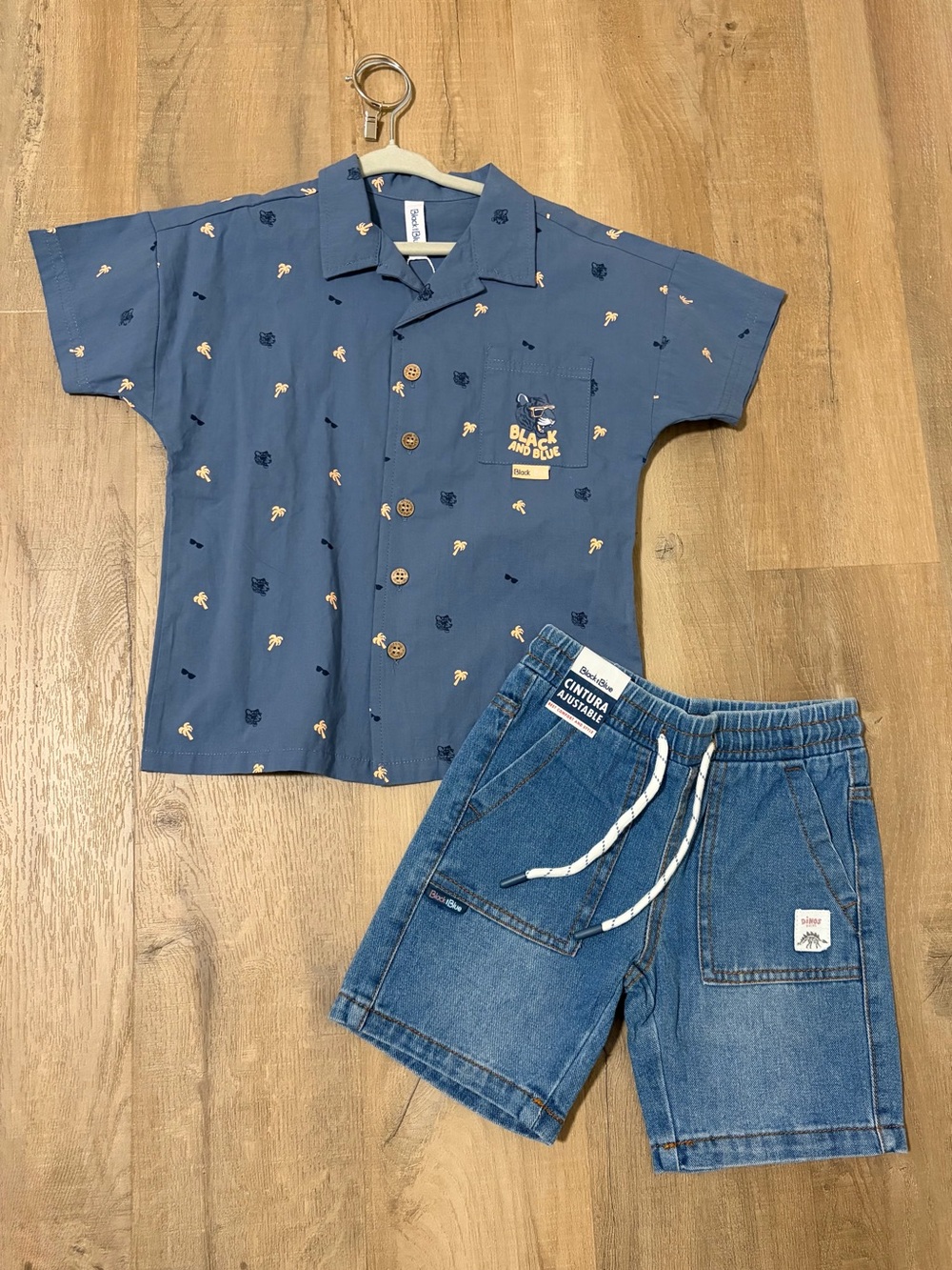 Blue Short Sleeve Button Shirt with Mini Print